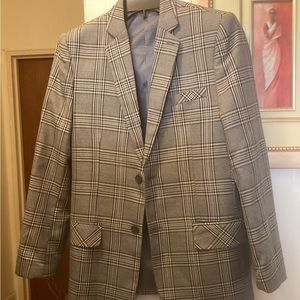 BACACCIO BIG BOYS BLACK WHITE & BROWN-PLAID SUIT JACKET. Size 18. Excellent cond